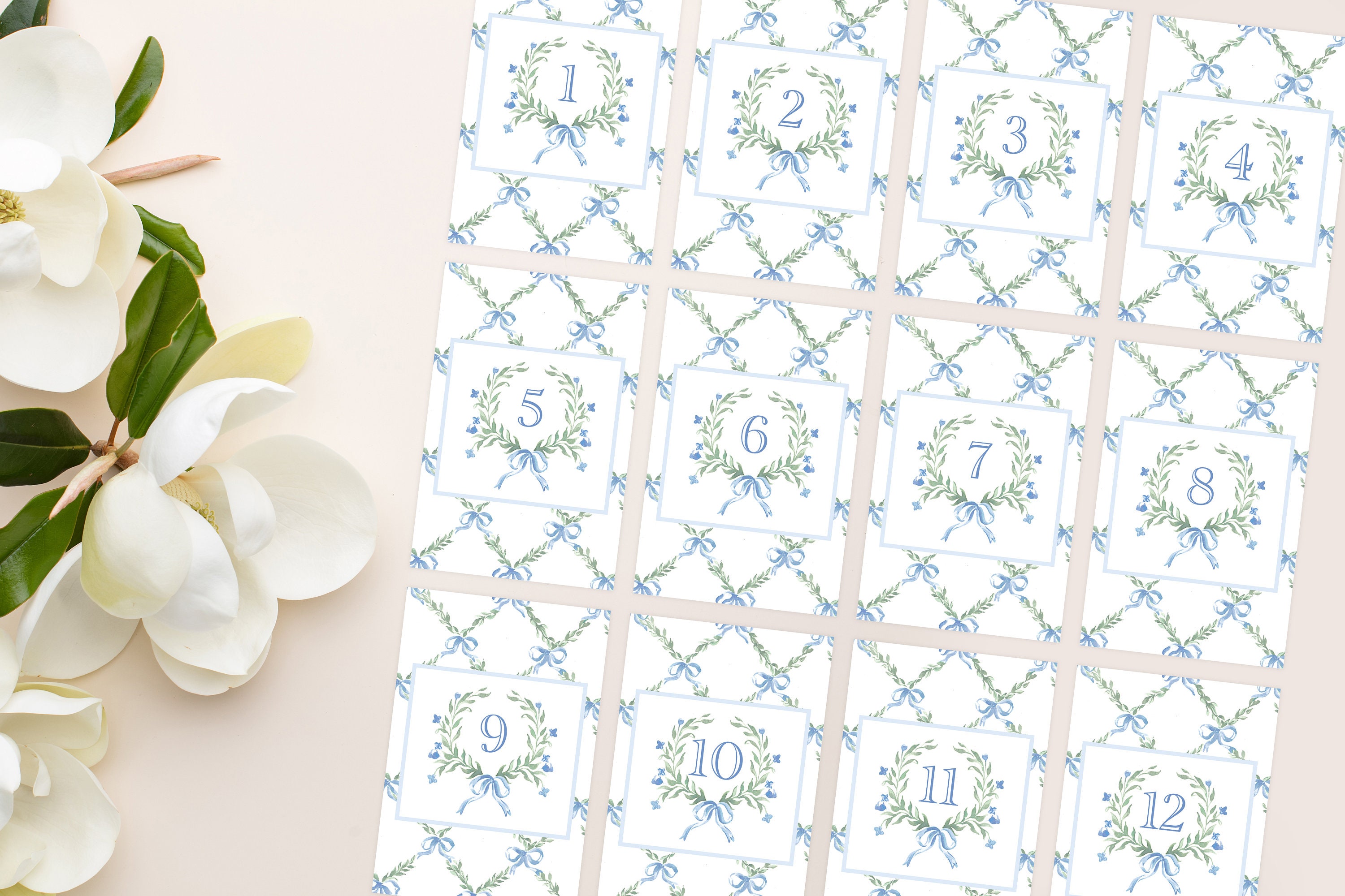 PRINTABLE Baby Monthly Milestone Cards | Blue Bow Trellis | Memorable ...