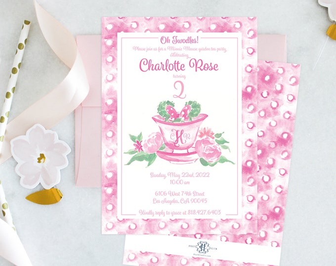 PRINTABLE Birthday Party Invitation | Minnie Mouse | Second Birthday | Tea Party | Oh Twodles! | Monogrammed Tea Cup