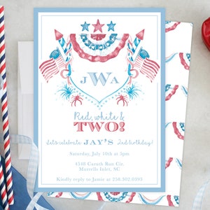 PRINTABLE Birthday Party Invitation Second Birthday Red, White and TWO ...