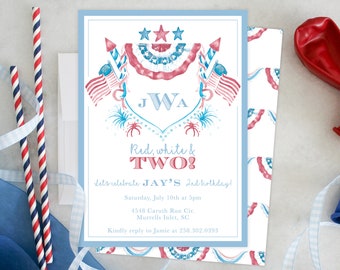 PRINTABLE Birthday Party Invitation | Second Birthday | Red, White and TWO | Fourth of July | Americana