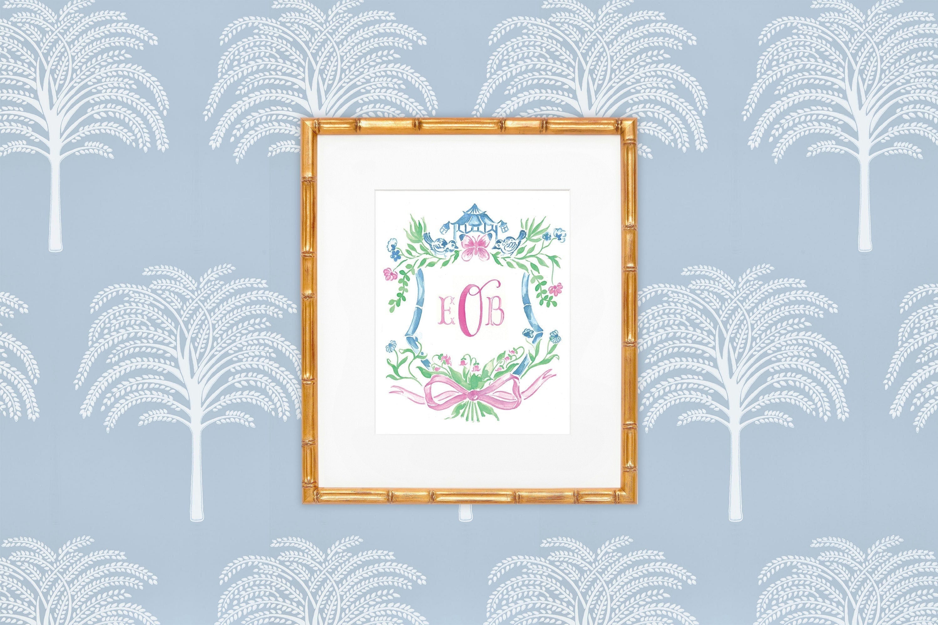 Watercolor Monogram Blue Crest Backdrop