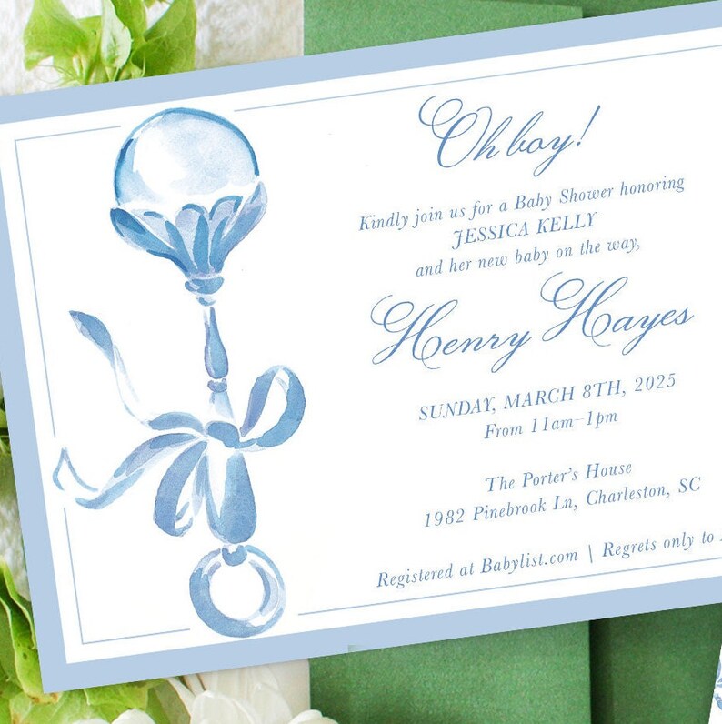 PRINTABLE Baby Shower Invitation | Vintage Rattle | Baby Boy or Girl - Etsy