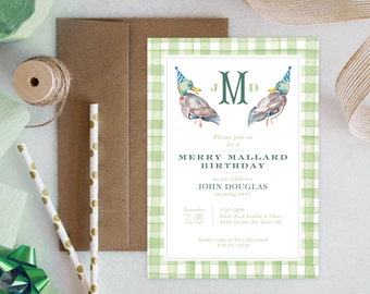 PRINTABLE Birthday Party Invitation Bundle | Merry Mallard Birthday | Ducks | Gingham