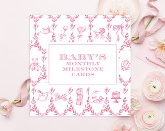 PRINTABLE Baby Monthly Milestone Cards | Preppy Baby | Traditional | Southern | Girl