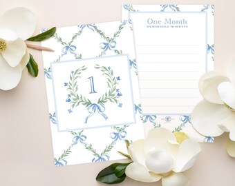 PRINTABLE Baby Monthly Milestone Cards | Blue Bow Trellis | Memorable Moments