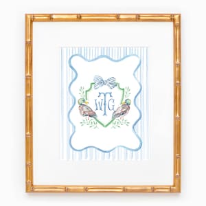 印刷可能なセミカスタム紋章 | マガモ | ブルーストライプ | 男の子用モノグラム