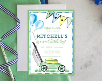 PRINTABLE Birthday Party Invitation Bundle | Lawn Mower Party | Mosey on Over