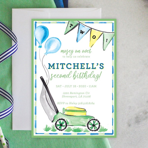 PRINTABLE Birthday Party Invitation Bundle | Lawn Mower Party | Mosey on Over