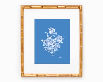 Lámina artística para el hogar / Ramo de flores blancas sobre fondo azul
