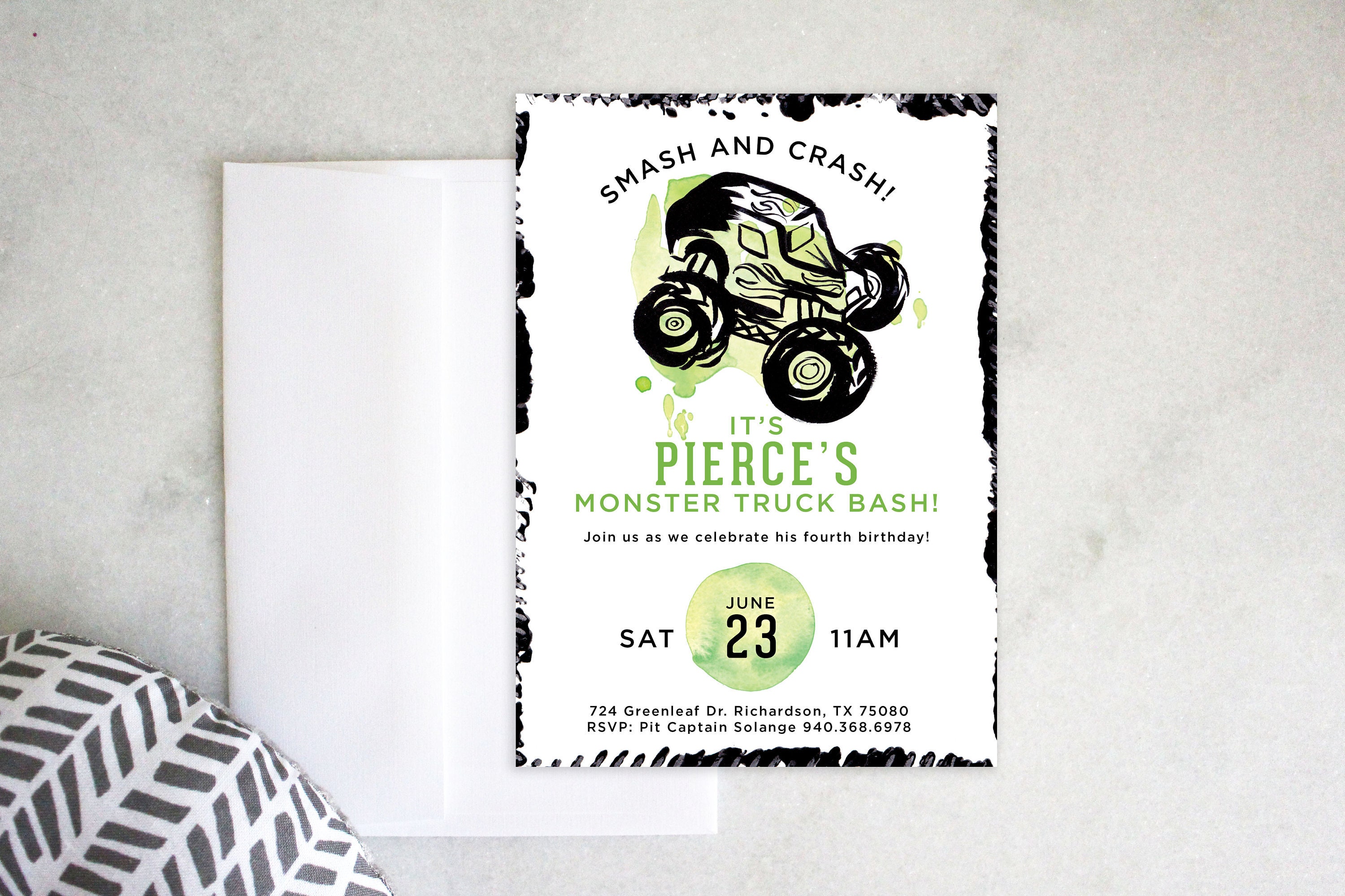 Printable Birthday Party Invitation Monster Truck Bash