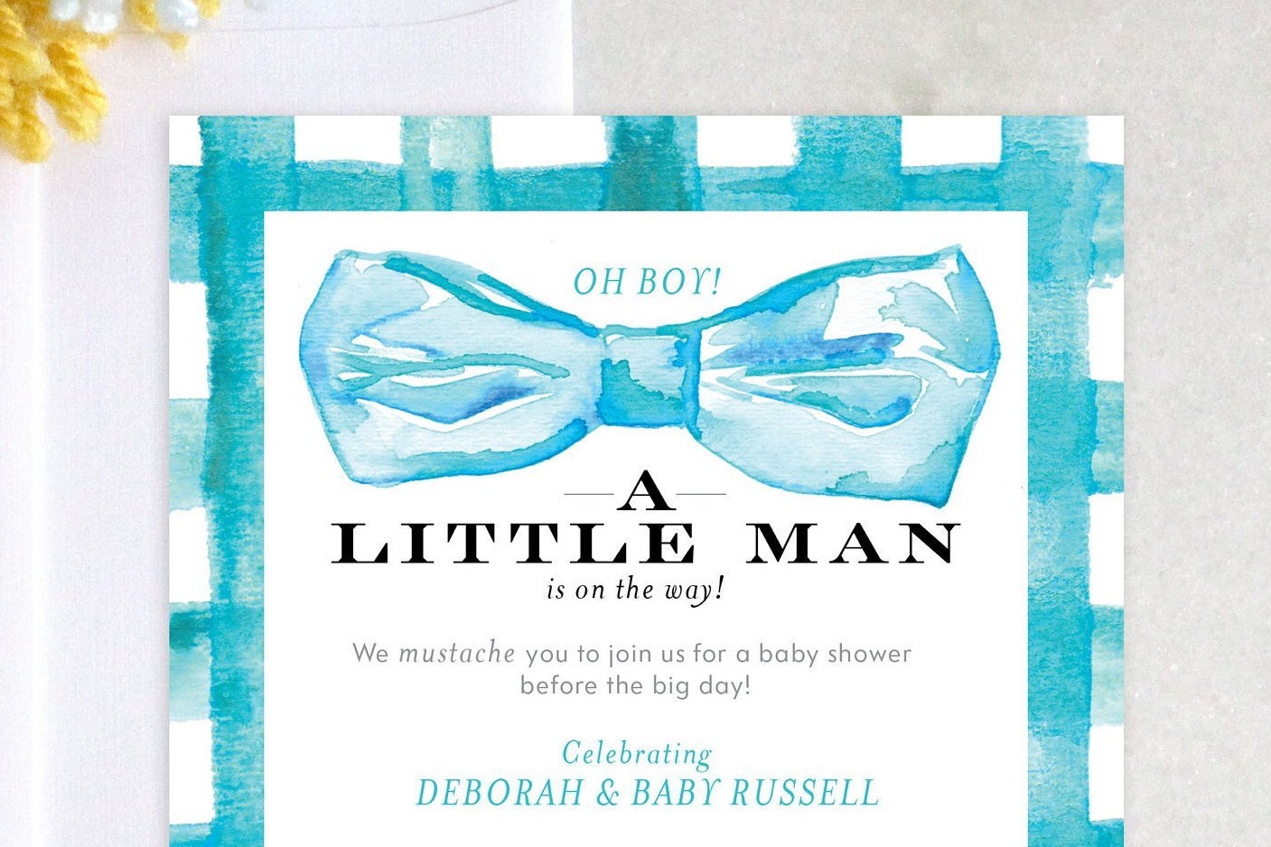 Printable Baby Boy Shower Invitation Little Man Mustache Bow Tie