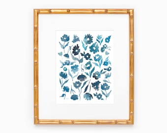 Lámina para el hogar / Acuarela / Flores azules