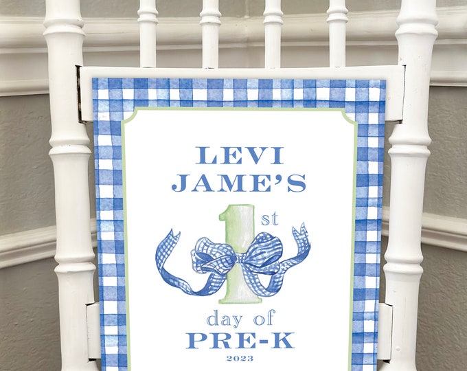 PRINTABLE Back to School Sign | Blue Gingham Bow