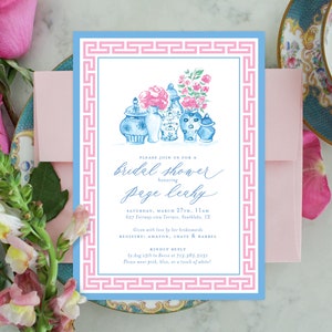 PRINTABLE Bridal Shower Invitation | Chinoiserie Ginger Jars | Pink Peonies