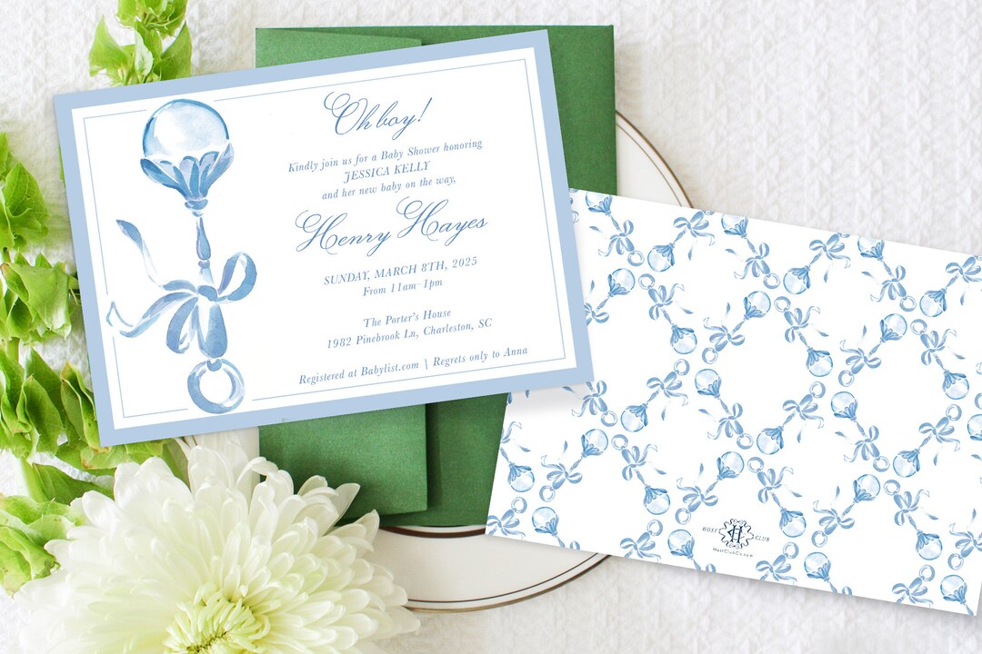 PRINTABLE Baby Shower Invitation | Vintage Rattle | Baby Boy or Girl - Etsy