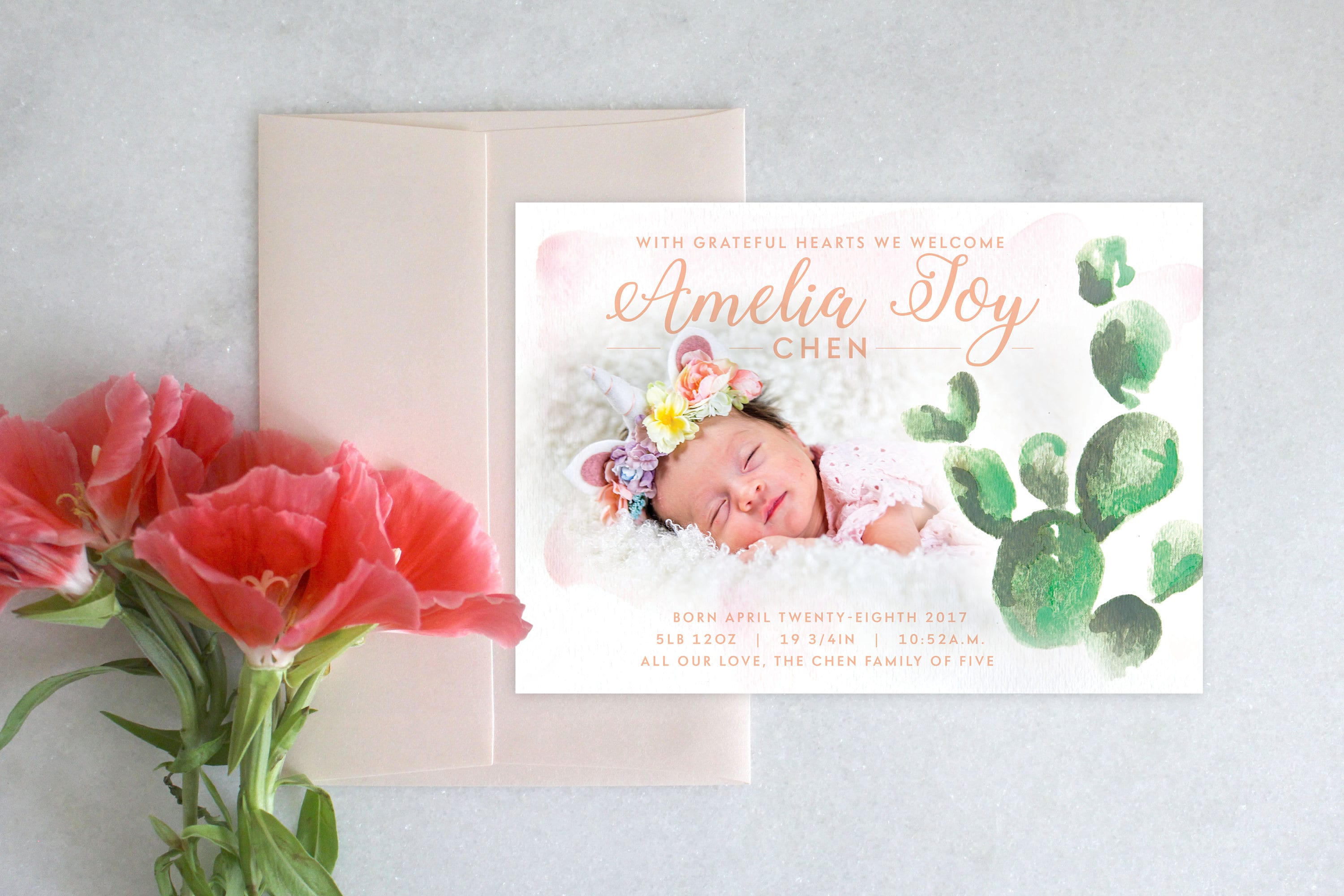 PRINTABLE Little one Announcement Cactus Watercolor image regarding Printable Baby Announcement called PRINTABLE Little one Announcement Cactus Watercolor