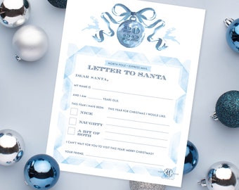 PRINTABLE Letter to Santa | Blue Bow | Ornament | Boy Gingham