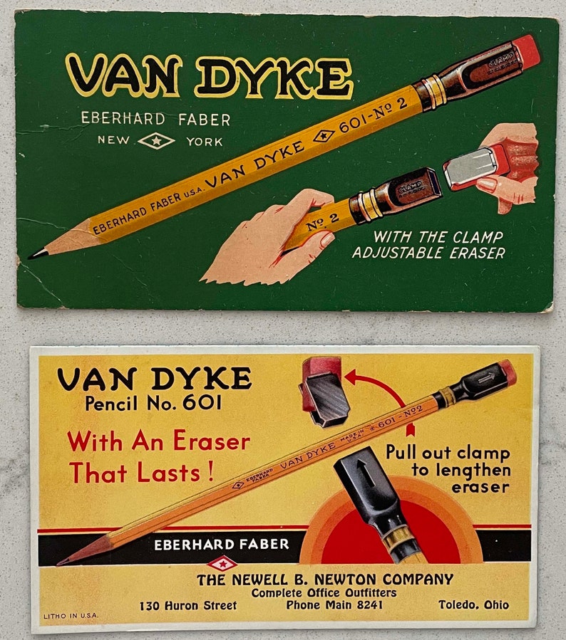 2 Eberhard Faber Van Dyke Pencil Advertising Ink Blotters Etsy
