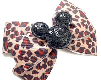 Mickey Leopard Print Hair Bow | Cheetah Mickey Hair Bow | Animal Kingdom Hair Bow | Mickey Animal Print Bow