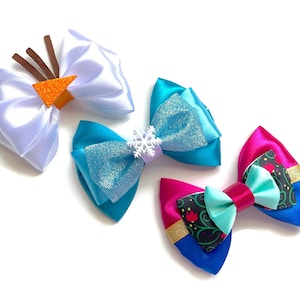 Elsa Anna Olaf Disney Frozen Inspired Character Hair bow Elsa Hair Bow Anna Hair Bow Olaf Hair Bow 4 inch Hair Bow Whole Set