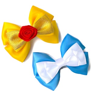 Beauty & the Beast Hair Bow | Belle Yellow Hair Bow | Belle Blue Hair Bow | Disney Princess Inspired Hair Bow | 5 inch Hair Bow