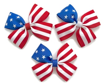 USA Flag Hair Bow | 4th of July Hair Bow | Stars and Stripes Hair Bow | 4 inch Hair Bow