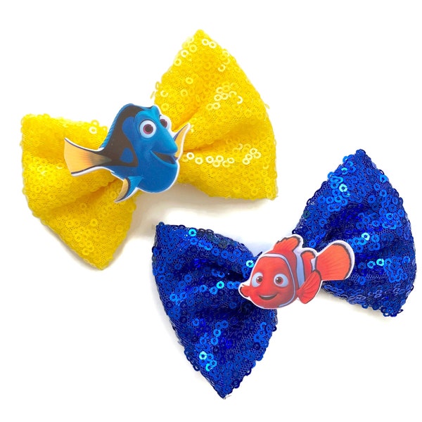 Finding Nemo Dory and Nemo Sequin Hair Bow | Nemo Hair Bow | Dory Hair Bow | 4 inch Hair Bow