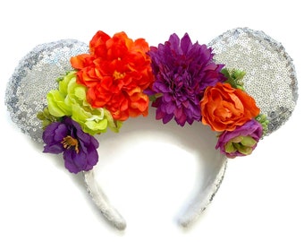 Autumn Floral Minnie Mouse Deluxe Sequin Flower Mouse Ears