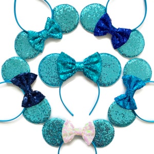 BLUE Minnie Mouse Sequin Ears Pick Your Bow Color