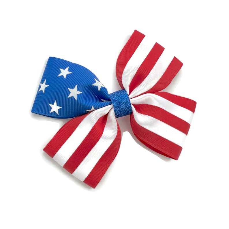 darc de cheveux du drapeau des États-Unis 4 juillet Hair Bow Étoiles et rayures Hair Bow Arc de cheveux de 4 pouces Blue