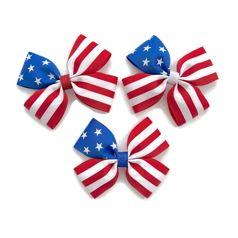 darc de cheveux du drapeau des États-Unis 4 juillet Hair Bow Étoiles et rayures Hair Bow Arc de cheveux de 4 pouces image 1