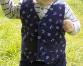 Handmade Navy and white boys nautical theme waistcoat with false pockets
