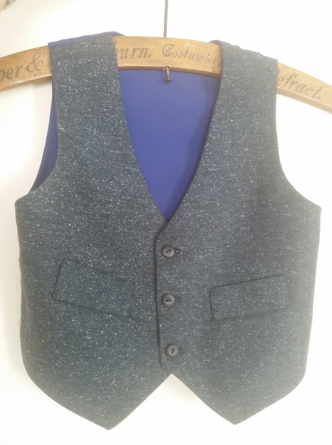 Handmade Blue Wool/silk/linen Tweed Boys Waistcoat With False - Etsy