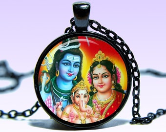 Shiva Parvati Ganesha Pendant Yoga Lotus Charm Necklace