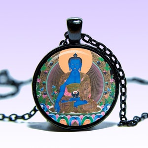 Bhaisajyaguru Amulet Medicine Buddha Om prajñā NECKLACE Lotus Amulet Bhaiṣajya-guru-vaiḍūrya-prabhā-rāja