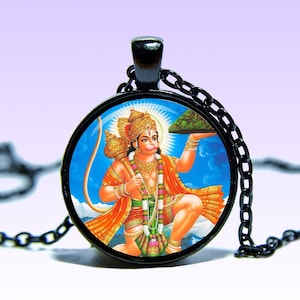 Hanuman Pendant Necklace: Hindu God Amulet, Yoga Mantra Jewelry