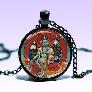 Tara Verde Deusa Colar Shyama Tara Om Lotus COLAR Syamatara Dakini Tara Amuleto Charme Yoga Ohm Pingente