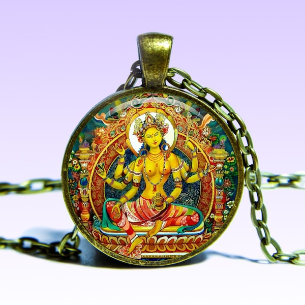 Bhrikuti Devi Yellow Tara Amulet Om NECKLACE Amulet Golden Tara Charm  Pendant for Him or Her