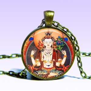 Amuleto di Avalokiteśvara Padmapani Om COLLANA Amuleto Kanzeon Ciondolo Kannon Ciondolo Gwaneum Lotus Yoga Ohm Mantra