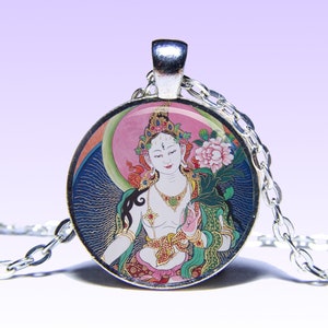 Witte tara-amuletketting: hanger lotus yoga mantra bedel