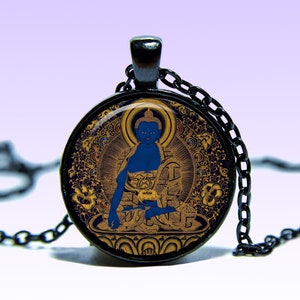 Ciondolo Buddha della medicina Bhaisajyaguru Amuleto Om prajñā COLLANA Amuleto di loto Mantra Ciondolo con fascino Yoga