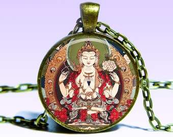 Avalokiteśvara Padmapani Amulet Necklace: Yoga Lotus Charm Mantra