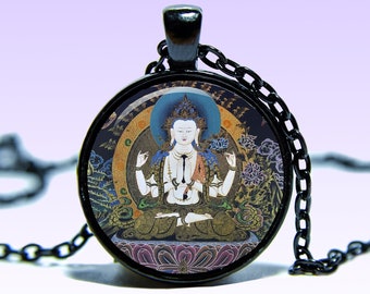 Avalokiteśvara Amulet Padmapani Om NECKLACE Kanzeon Amulet Charm Kannon Pendant Yoga for Him or Her