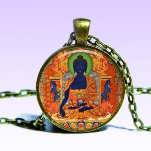 Ciondolo Buddha della medicina Bhaisajyaguru Amuleto Om prajñā COLLANA Loto Amuleto Mantra Ciondolo con fascino Medicina Yoga Ohm Buddha