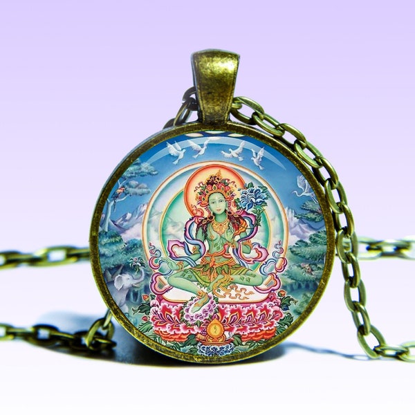 Tara Green Goddess Necklece Om  Lotus NECKLACE Dakini Amulet Charm Yoga Pendant