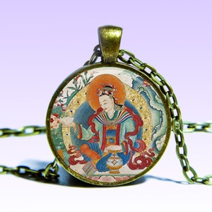 Tantrico Yogini Yeshe Tsogyal Amuleto Guru prajñā Om COLLANA Lotus Mantra Yogini Ohm Amuleto Fascino Ciondolo Buddha Yoga Guru Perfezione Fase