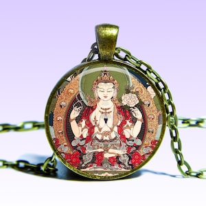 Avalokiteśvara Amuleto Padmapani Om COLLANA Kanzeon Amuleto Ciondolo Kannon Ciondolo Yoga Ohm Loto
