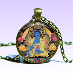 Bhaisajyaguru Amulet Medicine Buddha Om prajñā NECKLACE Lotus Amulet Bhaiṣajya-guru-vaiḍūrya-prabhā-rāja