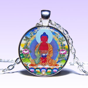 Amitābha Buddha Om prajñā COLLANA Padma Lotus Amida Amuleto Amitāyus Mantra Charm Cinque Tathagata Pendente Yoga