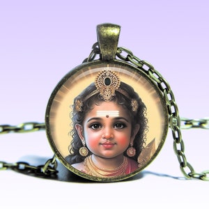 Kartikeya Pendant Murugan NECKLACE Hindu deities Amulet Lotus Mantra Om